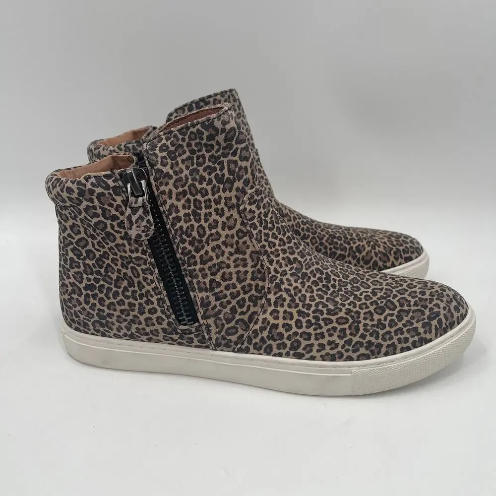 NEW GENTLE SOULS Shoes Size 9.5 Carter Animal Print Zipper Leopard Leather HiTop